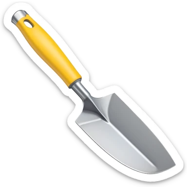 a garden trowel with yellow handle sticker