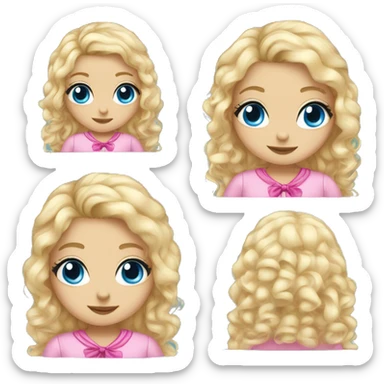 blond blue eyed girl with long curly eyelashes wearing pink bow pjs sticker