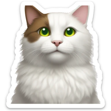 a white cat with multi-colored spots and green eyes sits together with a fluffy brown cat with yellow eyes sticker