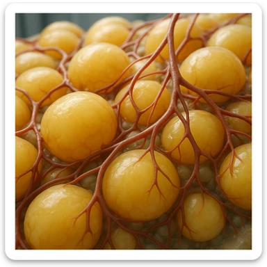 adipocytes with visible capillaries, hyper realistic 4K style, anatomical details, clinical atmosphere sticker