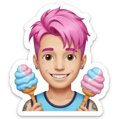 happy colorful cotton candy haired man with braces and tattoos and just face not holting anything sticker