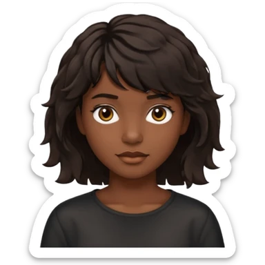 À emoji that don’t smile Dark brown thick hair, medium-length textured top with loose natural waves, short tapered sides, soft messy fringe, natural volume sticker