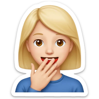 face covering mouth with one hand and smiling, classic apple emoji style sticker