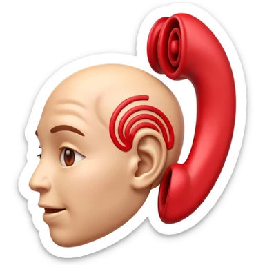 3D iPhone style emoji of a human ear with a “no sound” or “muted” symbol, realistic ear texture, red crossed line over sound waves, isolated on white background, soft shadows, high detail, playful and cute. sticker