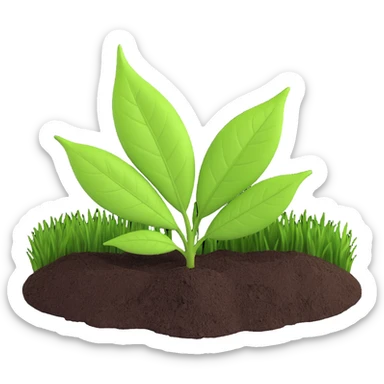 A fresh green leaf placed on soil or grass, clearly above the ground. sticker