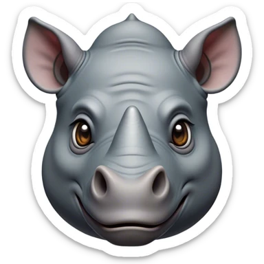Cinematic Comical Rhinoceros Portrait Emoji, Head tilted dramatically with an exaggeratedly amused expression, featuring a striking, glossy slate-gray hide with a boldly textured horn, wide, expressive eyes filled with playful disbelief, Simplified yet hilariously expressive features, highly detailed, glowing with a slightly sassy glow, high shine, dramatic yet playful, stylized with an air of cheeky wild mischief, bright and endearing, soft glowing outline, capturing the essence of a spirited and over-the-top rhinoceros, so meme-worthy it feels like it could charge its way into internet fame instantly! sticker