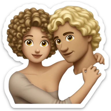 Light skin man with dark curly hair hugging a blonde curvy woman sticker