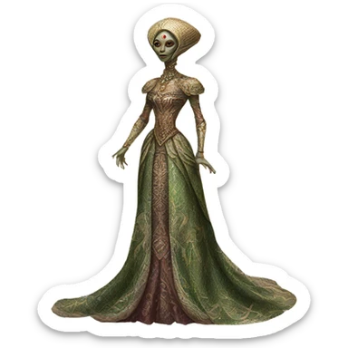 a Reptilian alien woman full body in Romanov dress sticker