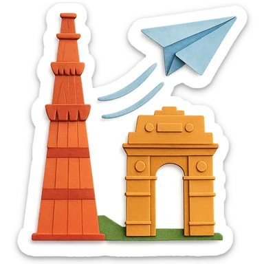 paper craft airplane flying past Indian monuments sticker