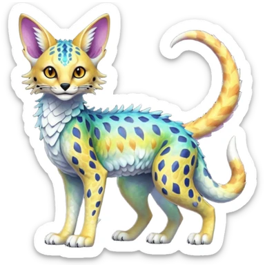 Epic scaley scaled iridescent complex detailed realistic aesthetic-scenic-Fakémon-Trico-Sergal-Serval-Vernid-creature sticker