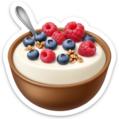 yogurt brown bowl with raspberries, blueberries and granola  sticker