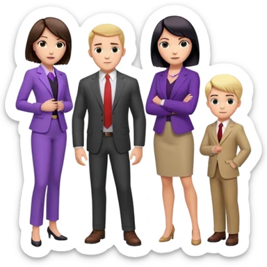 The Parr family from Incredibles in civilian clothes - Bob in business suit, Helen in casual clothes, Violet teen with black hair, Dash blonde boy, baby Jack-Jack sticker