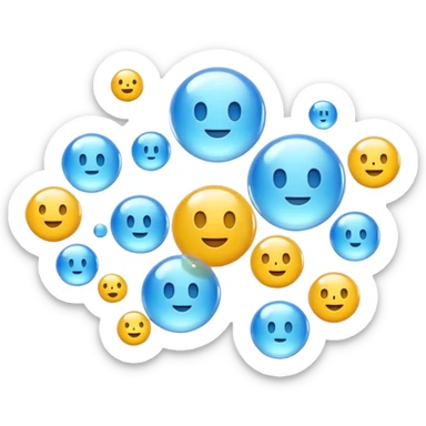 3D iPhone style emoji of free-floating bubbles, scattered randomly in the air, translucent and shiny, various sizes, not contained in any circle, isolated on white background, soft shadows, high detail, playful and cute. sticker