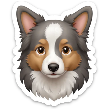 puppy dog, half border collie, gray fur, brown eyes sticker