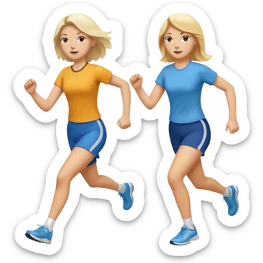 I want 2 women holding hands running in same direction, one is brunette, one is blonde sticker