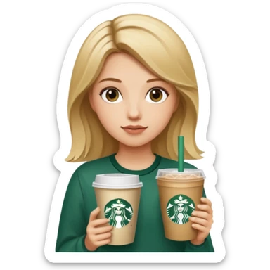 A girl with dirty blonde hair that is holding Starbucks  sticker
