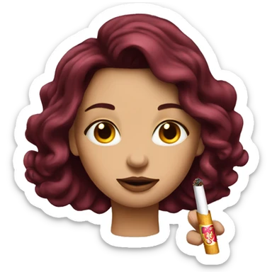 Beautiful tattooed burgundy long haired woman smoking a cigarette sticker
