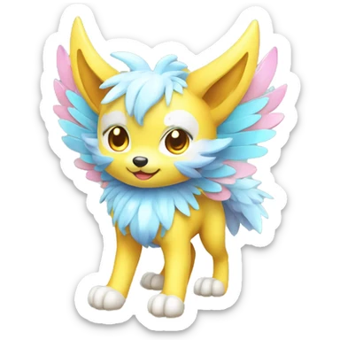 Kawaii Cute Colorful Shiny Winged Wolf-Pokémon full body sticker