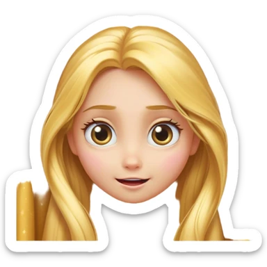 Cinematic Adorable Rapunzel Portrait Emoji, Playfully peeking out from behind a curtain of hair, big sparkling eyes, cheeks flushed with excitement, exuding charm and innocence, an absolute delight! sticker