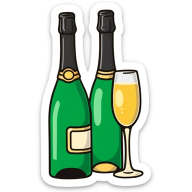 cartoon sticker of a champagne bottle and glass sticker