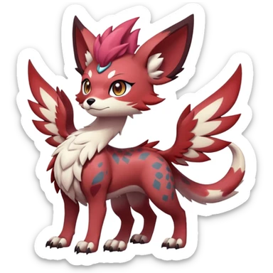 Male edgy cute cool exotic anime-styled Falvie-Fionbri-fantasy-creature-Fakémon-Pokémon, full body, with markings sticker