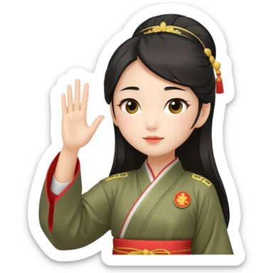 cute and sexy chinese girl in hanfu, paying respect by "salute" gesture as in army, using right hand sticker