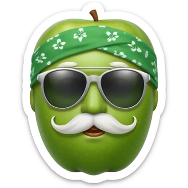 apple with white mustache and sunglasses and wearing bandana sticker