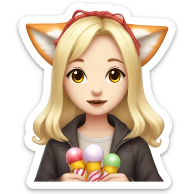 Anime chibi girl blonde with candy in the hair and fox ears  sticker