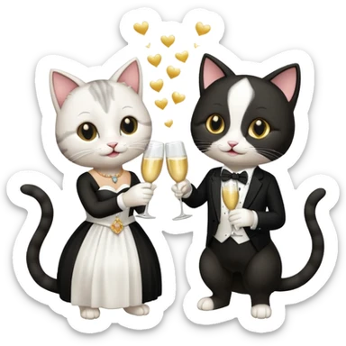 two happy cats getting married with champagne glasses sticker