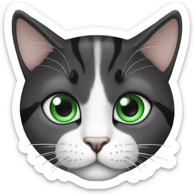 big fat cat black and white with green eyes and a small white cat with blue eyes sticker