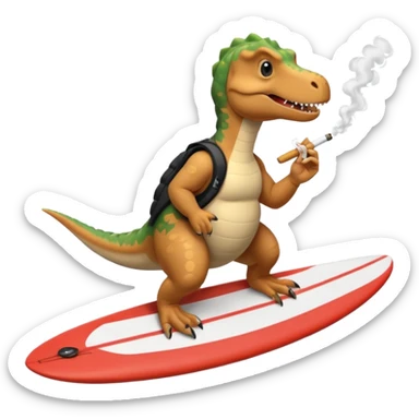 dinosual smokig a ciggerett while surfing wearing canada goose  sticker