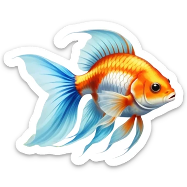 Large aquarium fish like veil tails and lionhead goldfish swimming gracefully in a beautifully decorated aquarium. Colorful aquatic plants, smooth rocks, and gentle bubbles surround the fish. The water shimmers in sunlight, creating a peaceful and vibrant underwater scene. Transparent background. sticker