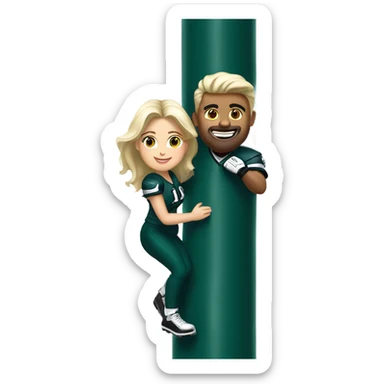 Brunette female and blonde male who are both eagles fan climbing up a pole sticker
