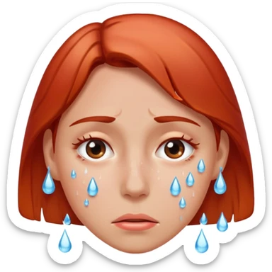 woman feeling very hot, sweating with face redish and drops sticker