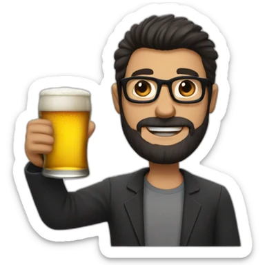 Man With black glasses, Brown hairs and Henriquatre beard, who hold a Beer in the Hand and makes cheers  sticker