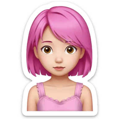 An Asian girl with  pink hair, big eyes,sweet
 sticker