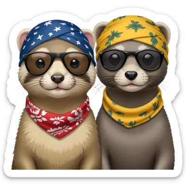 These two animals look like they run the streets — ferret and grey seal, dripped out in shades and bandanas sticker
