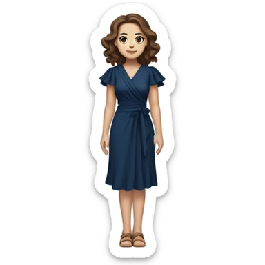 White girl with brown hair dark blue ruffle sleeve wrap dress full body sticker