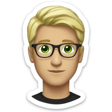 Blonde man with white glasses and green eyes wearing black jumper sticker