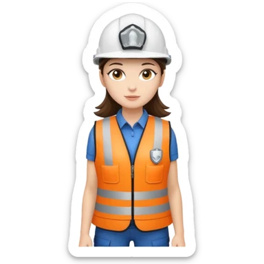 Brunette Girl full body standing with her white security helmet and security vest on sticker