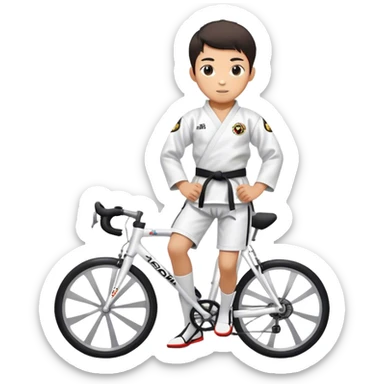 Taekwondo boy wearing a dobok riding a road bike sticker