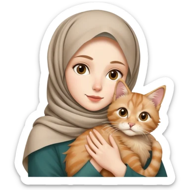 White girl wearing hijab holding nude mainecoon cat sticker