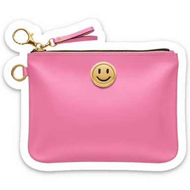 pink stoney clover lane rectangle pouch with shiny gold hardware and a circle zipper puller in sticker
