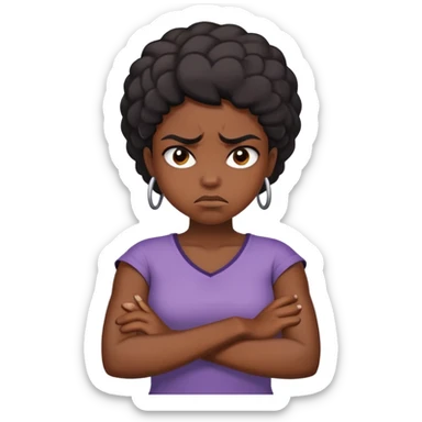 Angry Black girl with dark skin and crossed arms, frowning face sticker