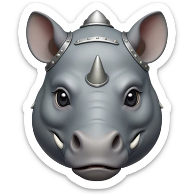 Cinematic Noble Rhinoceros Portrait Emoji, Poised and regal, with a massive, powerful build and a thick, armored hide of slate gray, deep-set soulful piercing eyes, Simplified yet sharp and sophisticated features, highly detailed, glowing with a soft, dignified glow, high shine, intelligent and formidable, stylized with an air of ancient might, focused and attentive, soft glowing outline, capturing the essence of a watchful and commanding behemoth, so majestic it feels as though it could charge out of the screen with effortless authority! sticker