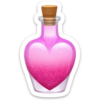Pink ombre heart shaped potion bottle with liquid and glitter sticker