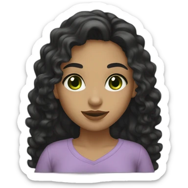 Long Curly black hair girl big green eyes skin arab skin color sticker