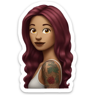 Tattooed woman with long burgundy hair sticker