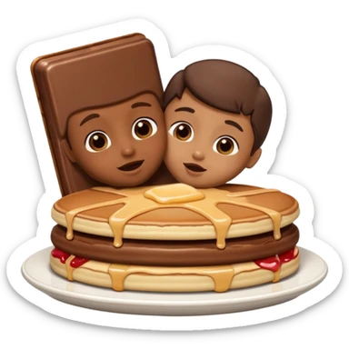 Chocolate bar being kissed by pancake sticker