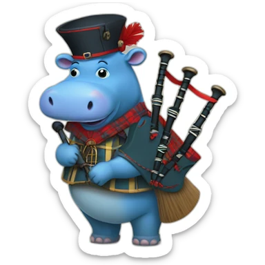Blue hippo with bagpipes and red Tam o’ shanter sticker